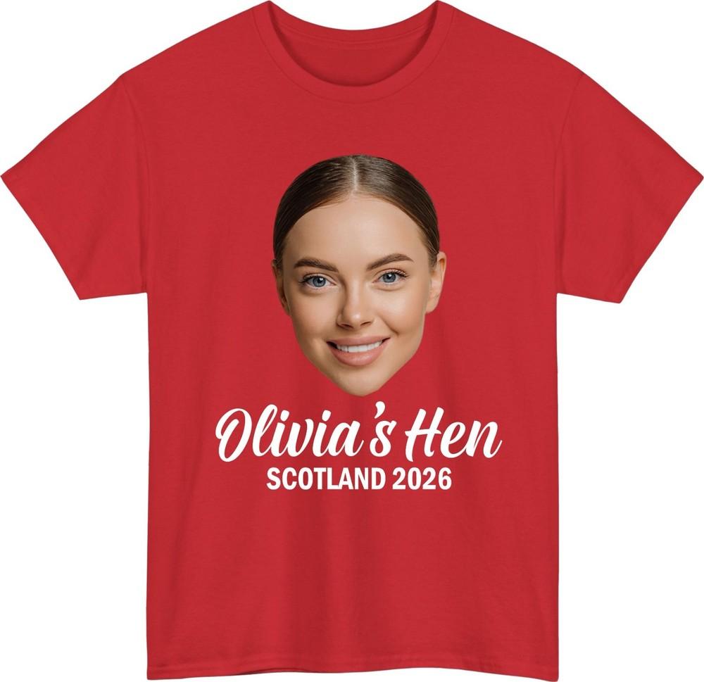 Personalised Custom Hen Party Scotland 2026 TShirt Girls Trip Face Photo Tee S