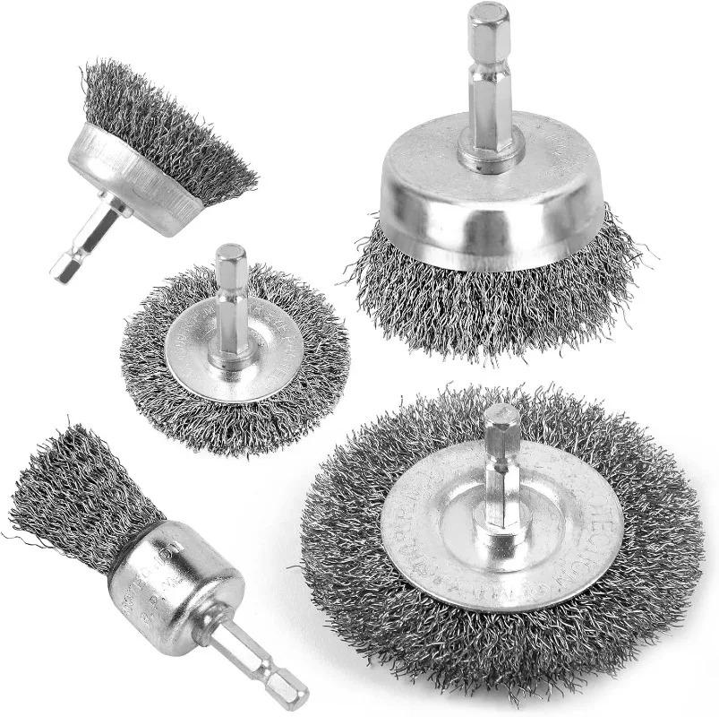 Hex Handle Electric Steel Wire Brush Stainless Steel Wire Brushes Silver Gold Rust Removal Polishing Wheel Brush Cleaning Tools