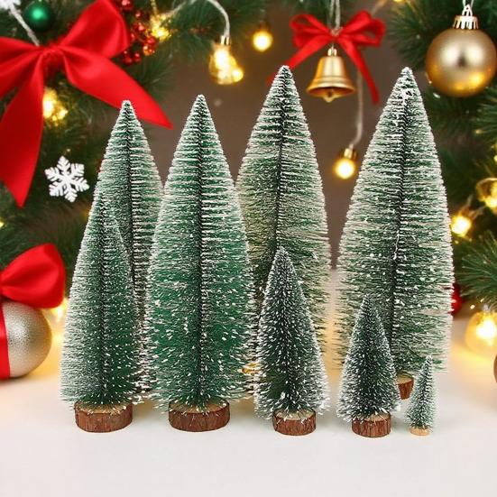 Mini Christmas Trees Snow Frost Flocked Bottle Brush Tree with Wooden Base Small Artificial Xmas Tree for Winter Holiday Tabletop Decor