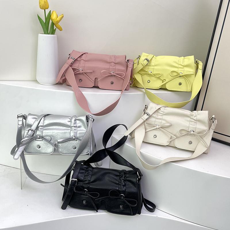 IELGY Ladies Diagonal Bag Bow One-Shoulder Underarm Pleated Simple