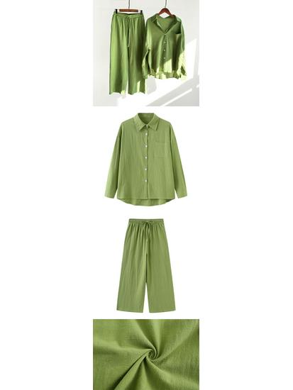 Women's Retro Plus Size 2-Piece Set: Cotton Linen Shirt & High Waist Wide Leg Pants