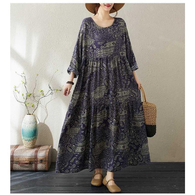 Round Neck Long Sleeve Loose Skinny Big Swing A-line Dress