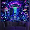 Amonercvita Blacklight Alien UFO Tapestry Neon Mushroom Floral Tapestries UV Reactive Yoga Meditation Tapestry Fantasy Forest Tapestries Wall Hanging