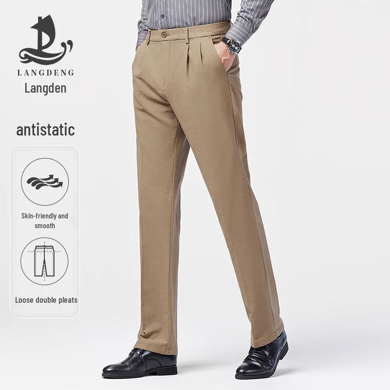 Langdeng Men s Thick Double Pleat Business Casual Pants 34