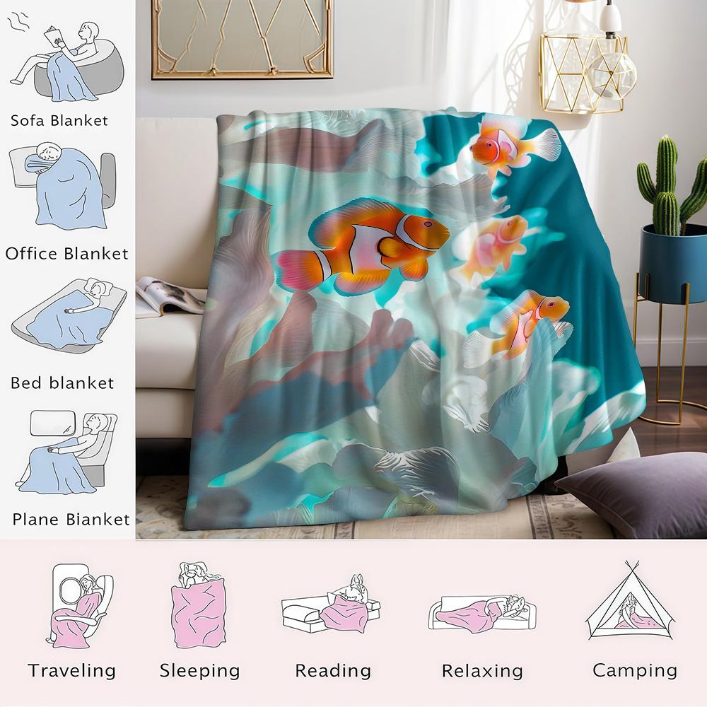Korallen-Clownfisch Flanell-Decke Warm Weich Halloween Weihnachten Sofa Warm Gemütlich Dekoratives Dekor Geschenk für Alle Jahreszeiten