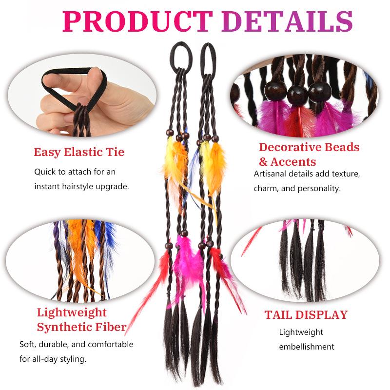 Boho buntes elastisches Feder-Stirnband - 16" geflochtenes Haaraccessoire