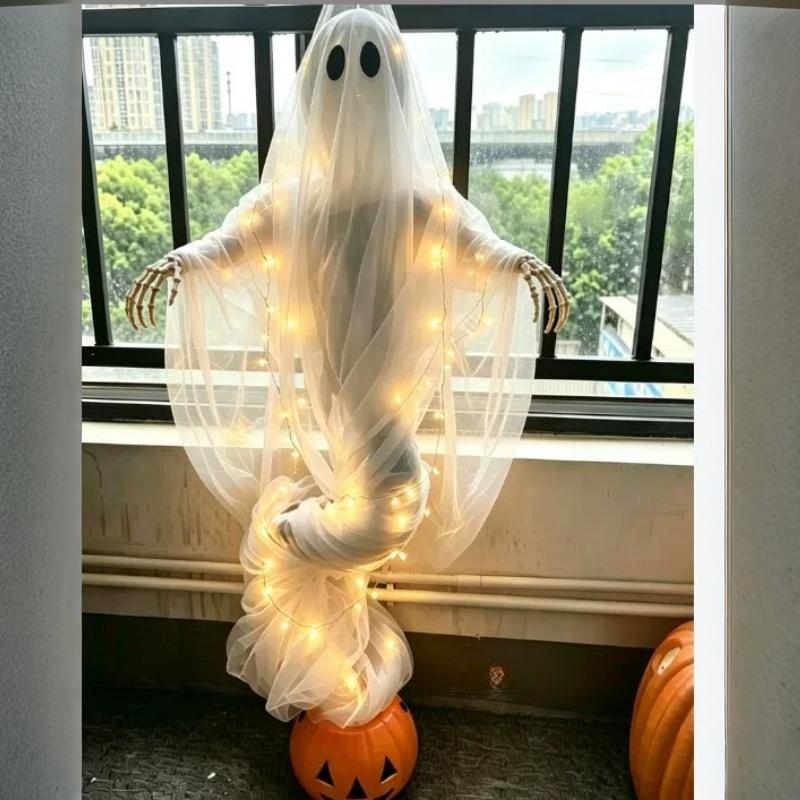 Swirling Ghost Pumpkin Yard Lamp LED Halloween Floor Garden Light Lighted Outdoor Ghost Pumpkin Decor for Halloween