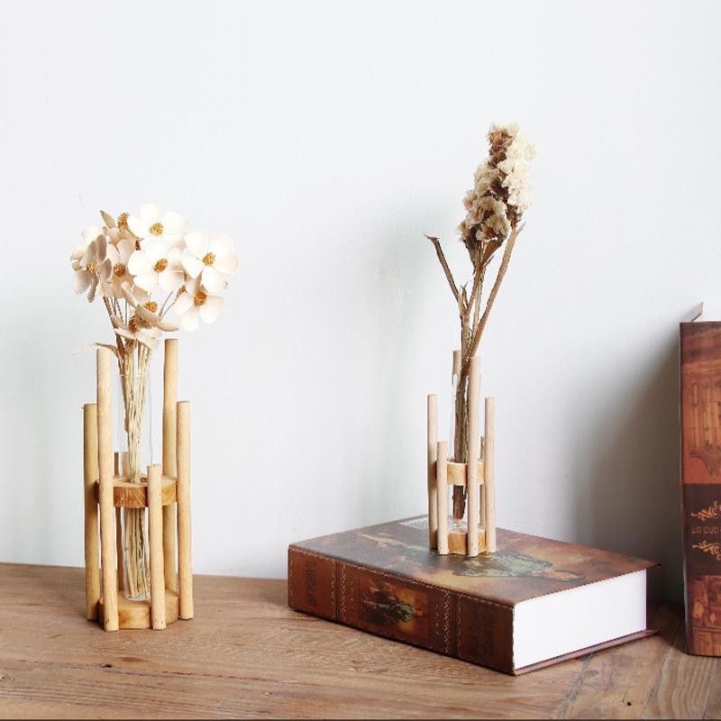 Hydroponic Flower Arrangement Vase Solid Wood Flower Ware Test Tube Vase Flower Holder