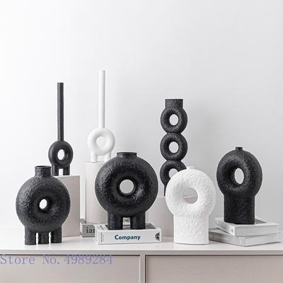 Ceramic Vase Geometry Circle Black and White Texture Abstract Floral Handicraft Ornaments Modern Home Decoration Flower Vase