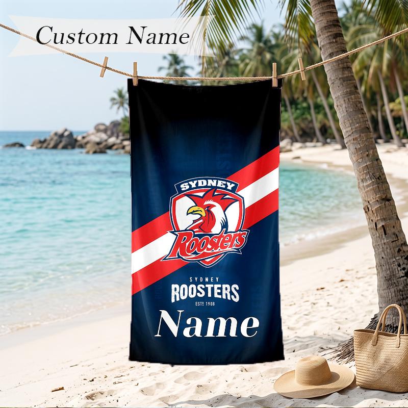 Sydney Roosters Custom Name Printed Beach Towel Personalized Soft Towel For Swimming Beach Travel
