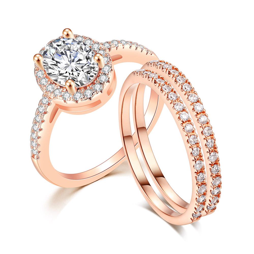 Wedding Engagement Ring Set for Women AAA+ Cubic Zirconia Crystal Rings Rose Gold Color Marriage Bride Accessories Jewelry SR077