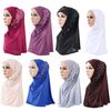 Women Solid Color Lace Rhinestone Muslim Hijab Wrap Islamic Scarf Cap Head Cover
