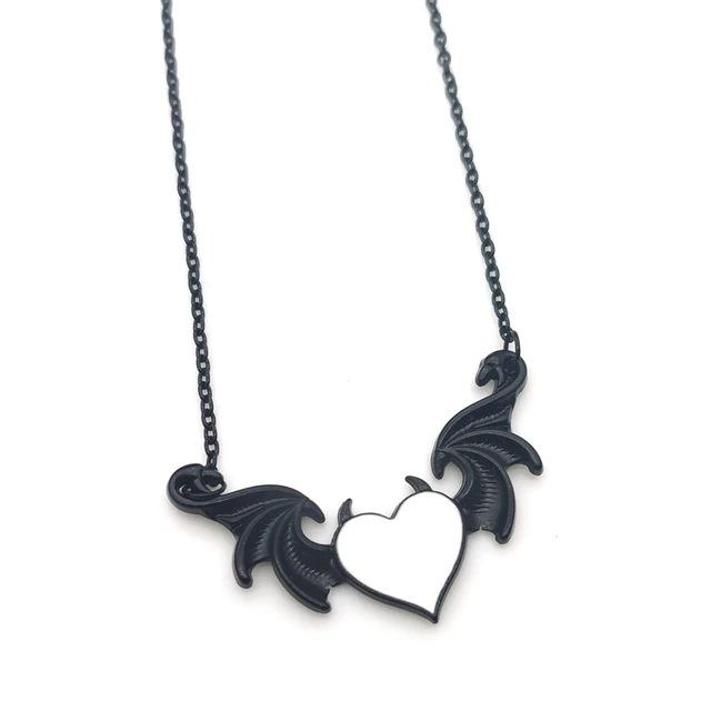 Devil Heart Pendant Necklace with Wings and Drip Oil Finish