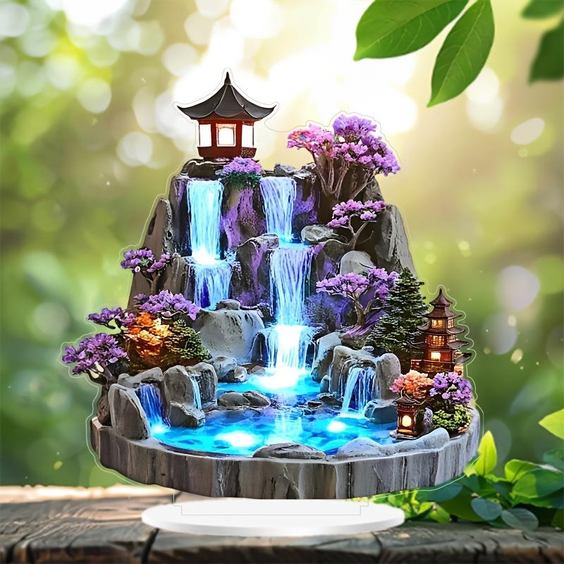 Kreative Desktop-Felsgarten-Brunnen-Dekoration, Acryl-Wohnzimmerdekoration, 2D-flache Heimdekoration Dekoration Dekoration