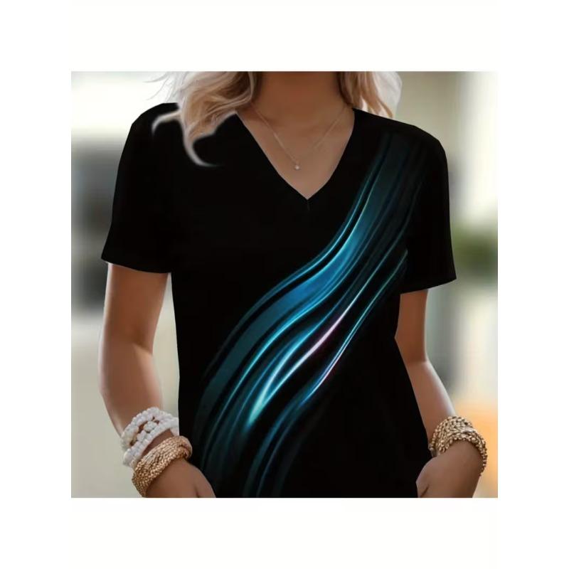 Women s 3D Printed Short Sleeve V Neck S