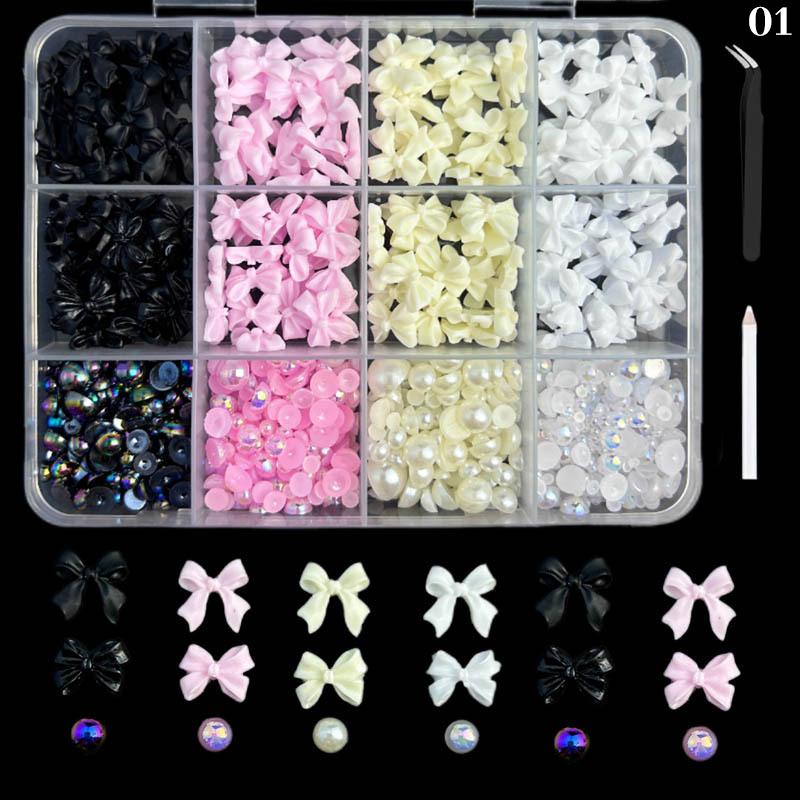 12Grids/Box Mixed Resin Bowknot Nail Art Decorations 3D Charms Kawaii Colorful Bow  Diy Manicure Tools Parts