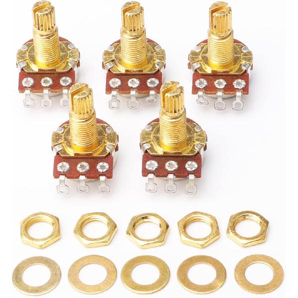 Swhmc 5PCS Guitar Potentiometers A250k Split Shaft Taper Pots Audio Tone Switch Control for Electric Bass Guitar