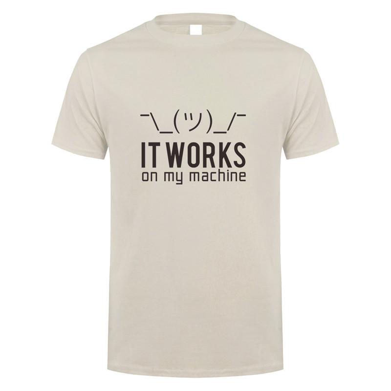 Summer Men T Shirts Funny Geek It Works on My Machine T-Shirt Tshirt Men Cotton Short Sleeve Computer Programmer Top Tees OZ-148