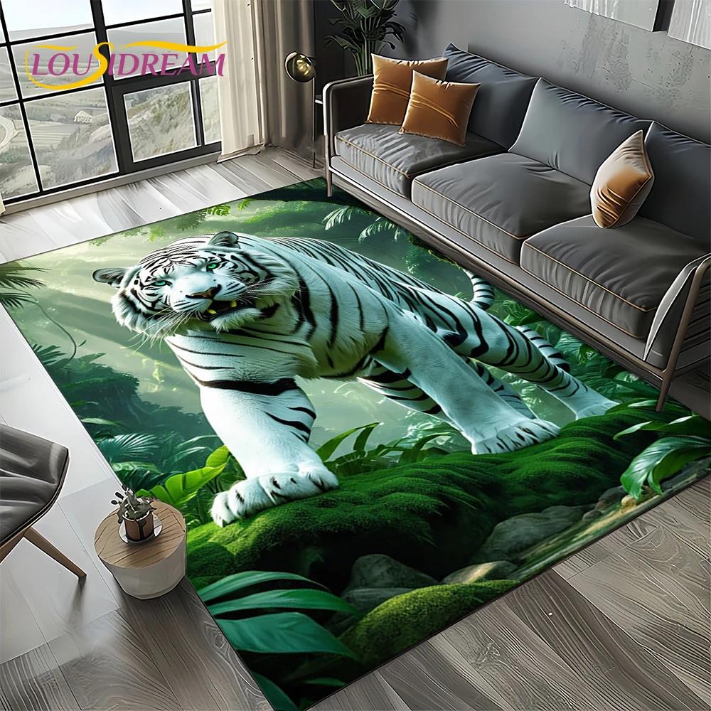 Wilder Tiger Löwe Leopard Biest Tier Wildtier Cartoon Teppich Teppich für Wohnzimmer Schlafzimmer Sofa Dekoration, Rutschfeste Bodenmatte