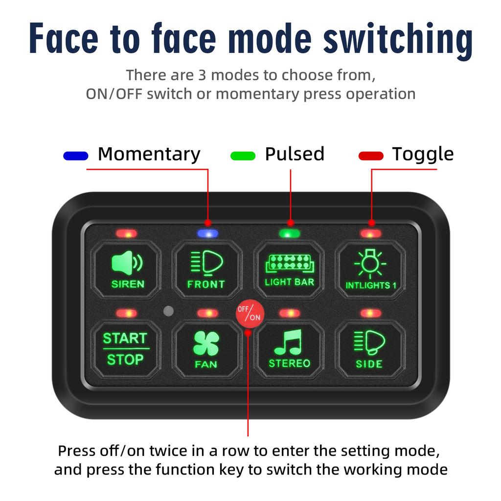 Universal Car 6/8 Gangs On-Off Control Switch Panel 7 LED Senstive Control 12V Combination Switch Electronic Relay System Panel