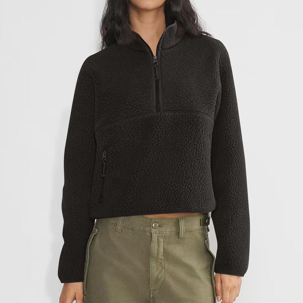 Women's Short Half-Zip Fleece Sweatshirt Plush Warm Cardigan