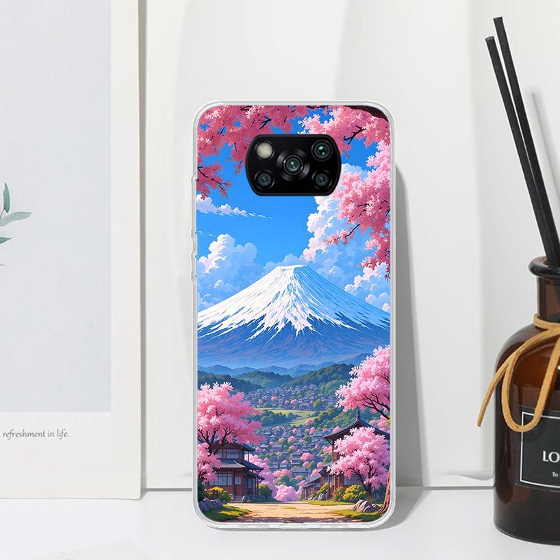 

Japanese Cherry Mount Fuji Phone Case For Xiaomi Poco X7 X6 X5 M7 M8 Pro F7 Ultra Redmi 15C 15 13C 13 12C 12 10 10C 10A Art Fund Xiaomi Poco X6