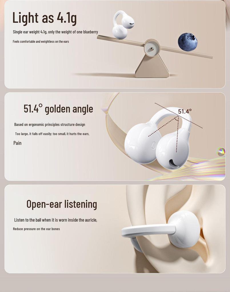 OWS In-Earless Wireless Bluetooth Sports Headset with Extended Battery Life and Comfort-Fit Ear Clips