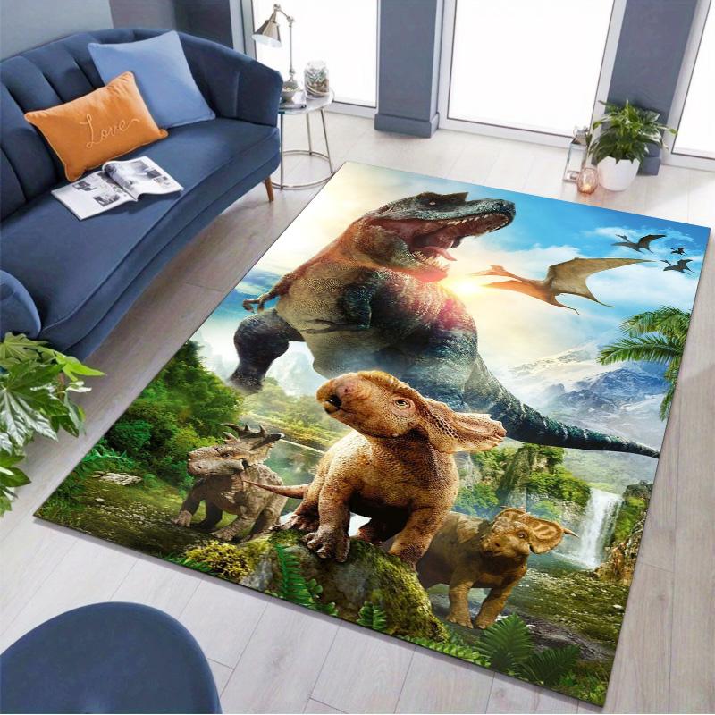 Jurassic Dinosaur Tropical Jungle Scene Print Area Rug Non‑Slip Rectangular Floor Mat Prehistoric Animal Decor Rug for Gaming Room Bedroom Living Room
