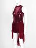 Women Sparkly Sequin Lyrical Dance Costume Mock Neck Sleeveless Mesh Skirted Leotard Performance Wear