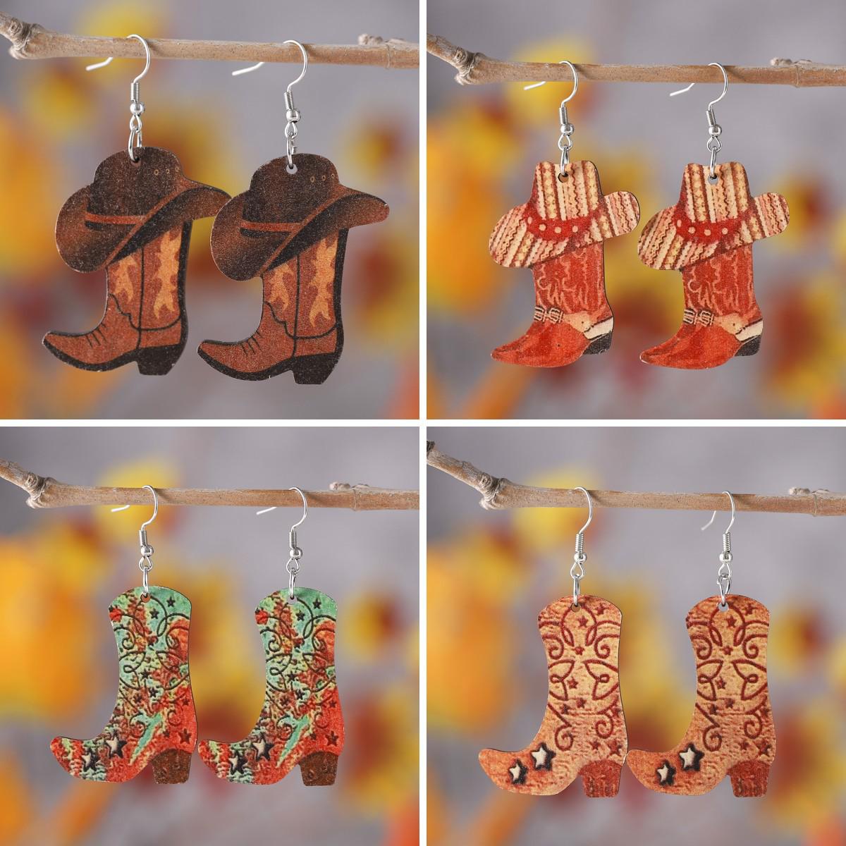 

Western Cowboy Hat Pendant Double-Sided Wooden Earrings for Women