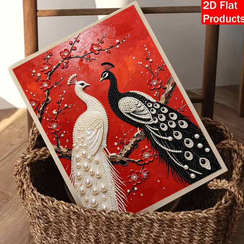 Pearl painting kit features 5D pearl peacock and flower mosaic art style. designed for home wall decoration.