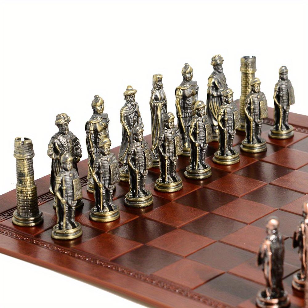 Metal Solid Color Chess Theme Character Chess Red Chessboard With Artificial Leather Chessboard Table Game Toys 32 Pieces