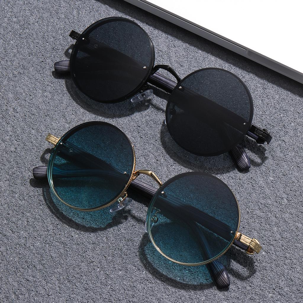 Individuality Anti-glare Sunglasses American Classic Metal Round Frame Sunglasses Punk Metal Wooden Leg Women's Sunglasses Men's Sunglasses