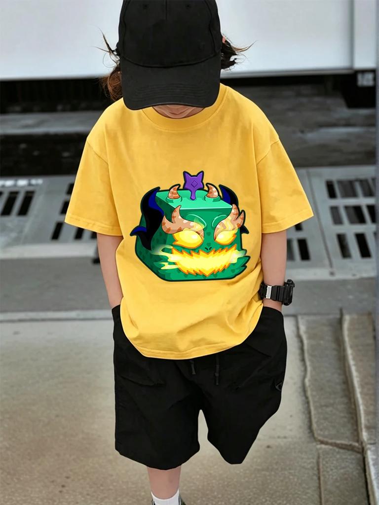 Happy Fruit Box Kids Short Sleeve T Shirt Summer Cute Cartoon Crewneck Boys Girls Age 3-14