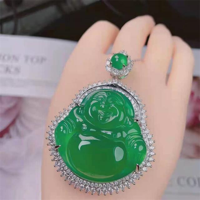 

Продажа натурального, вручную вырезанного серебра 925 пробы, инкрустированного нефритом, ожерелья с подвеской в виде Будды, модных аксессуаров для мужчин и женщин, подарков на удачу зелёный