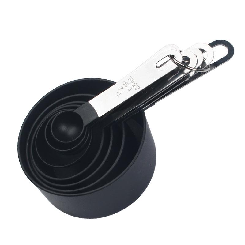 8-Piece Set: Stainless Steel Handle Plastic Measuring Cups & Spoons with Scale for Baking, Seasoning, and Coffee.