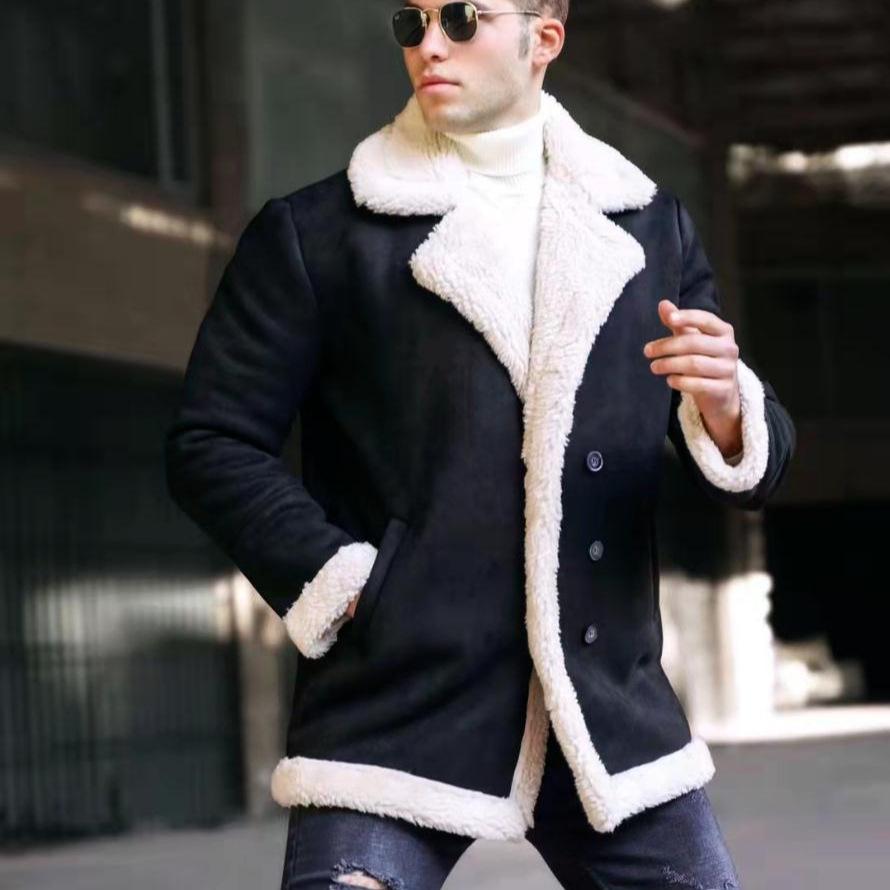 Europäischer und Amerikanischer Herbst/Winter Faux Fur Revers Lammwolle Verdickt Mantel