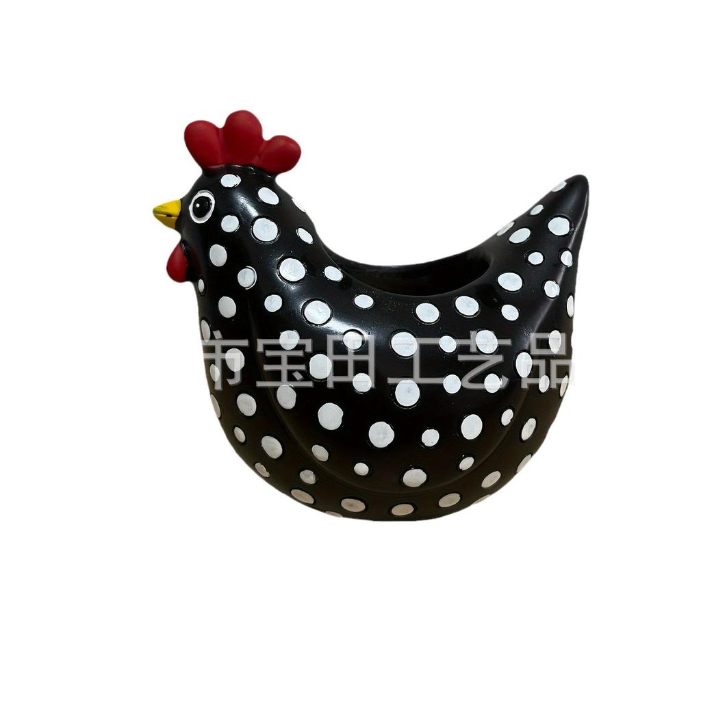 Resin black and white chicken outdoor flower pot, succulent flower pot garden chicken flower pot statue is suitable for home and garden