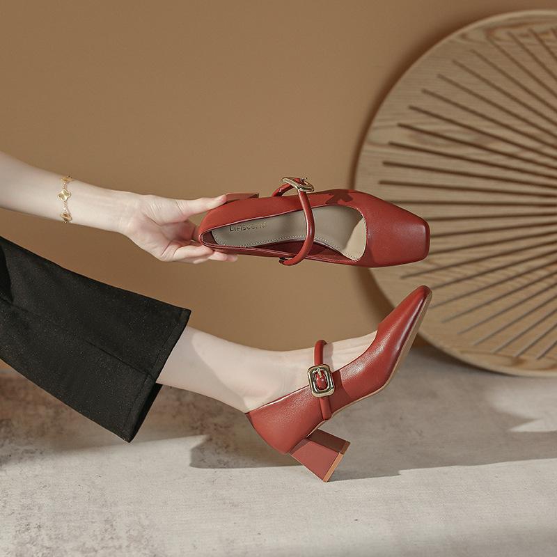 Spring Autumn Women Pumps Women Square Toe Chunky Heel Mary Janes Shoes Women Wedding Party Shoes Classics High Heels