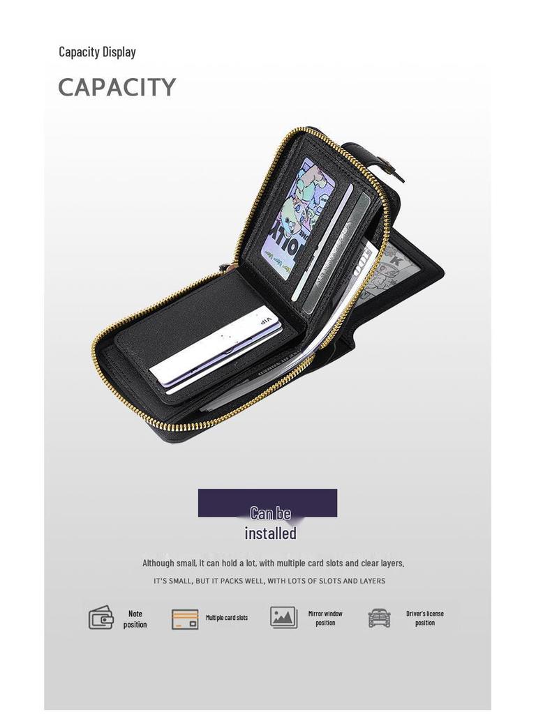 2024 Men's Retro Tri-fold Wallet with Zipper and Card Holder