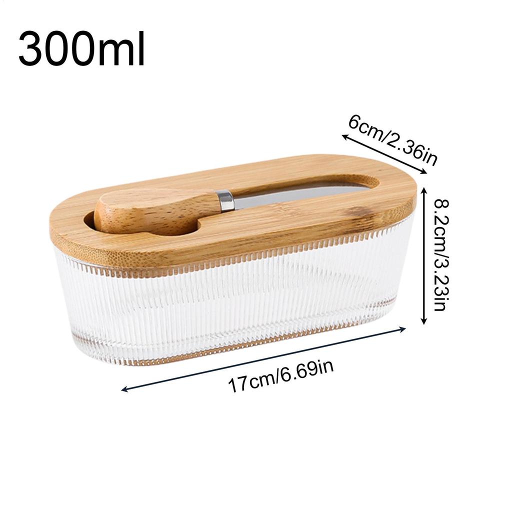 Butter Tray 300ml Clear Airtight Vintage Square Glass Food Containers Cheese Storage for Cheese Vegetable Fruit Office Apartment