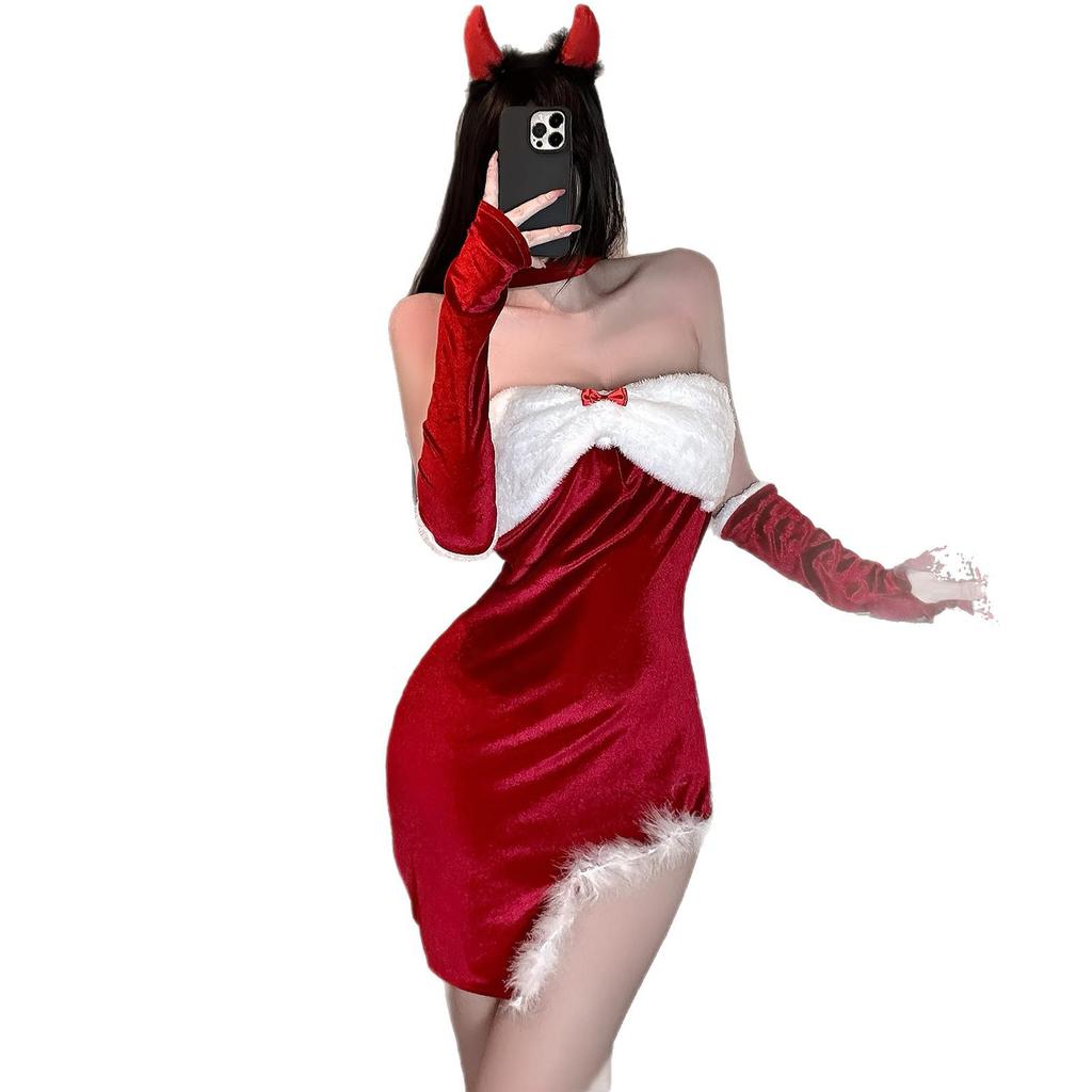 Jin Xiao Sexy Christmas Lingerie Dress Set: Solid Color New Year Outfit In Abstinent Style