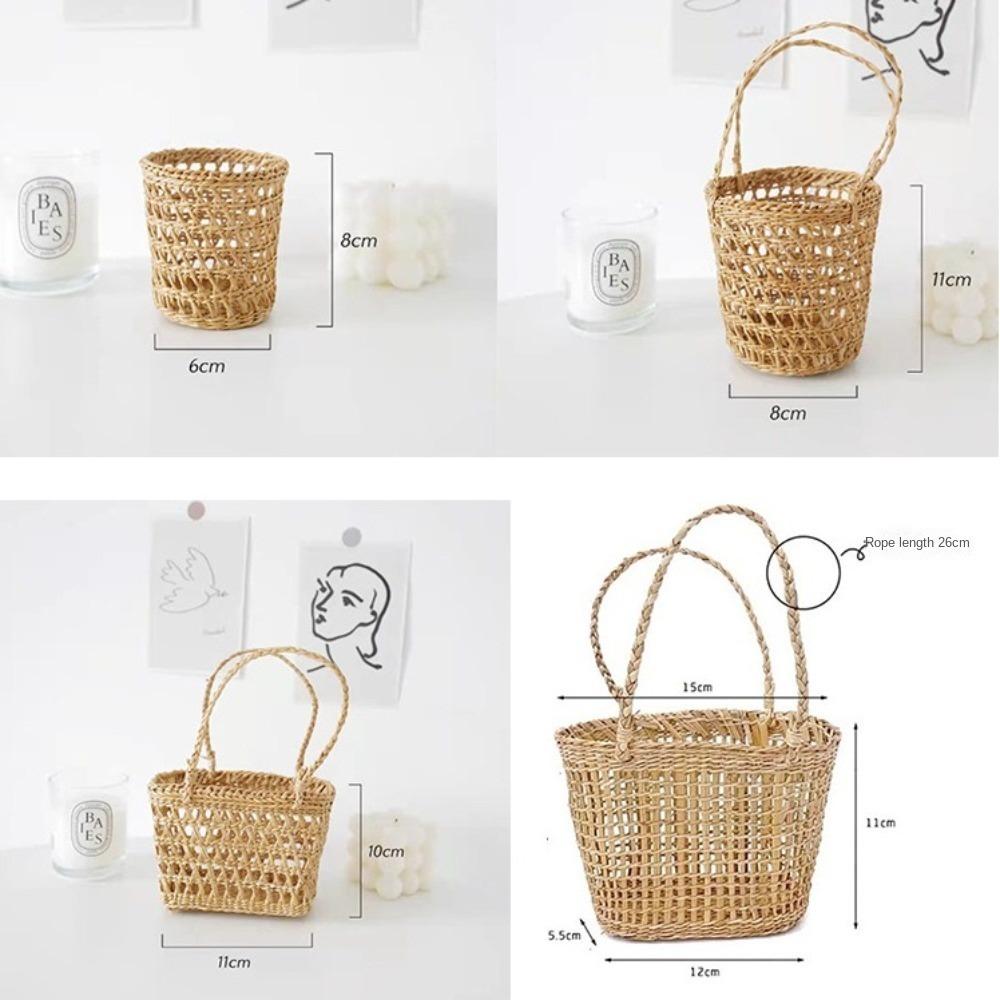 Picnic Props Straw Woven Basket with Handle Tea Cup Cover Practical Storage Basket
