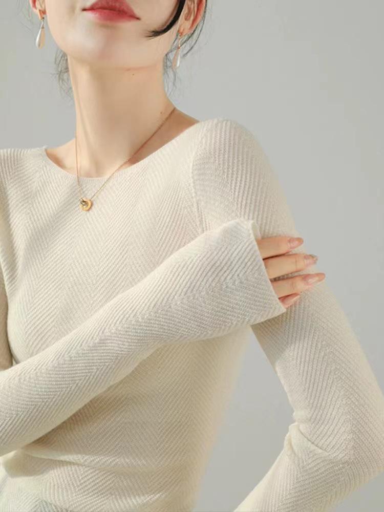 Elegantes Kaschmir-Strick-Base-Layer für Damen - Slim Fit Koreanischer Stil Langarm-Oberteil für den Herbst