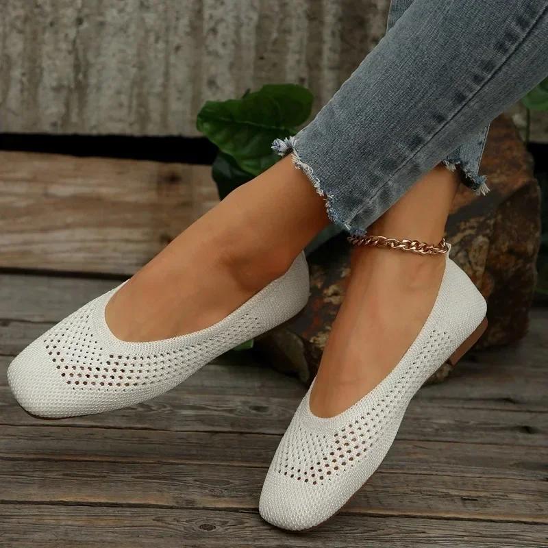 Moda 2024 Nuova Moda Tinta Unita Rete Traspirante Primavera e Autunno Scarpe Singole da Donna Scarpe Piatti da Donna Zapatos De Mujer