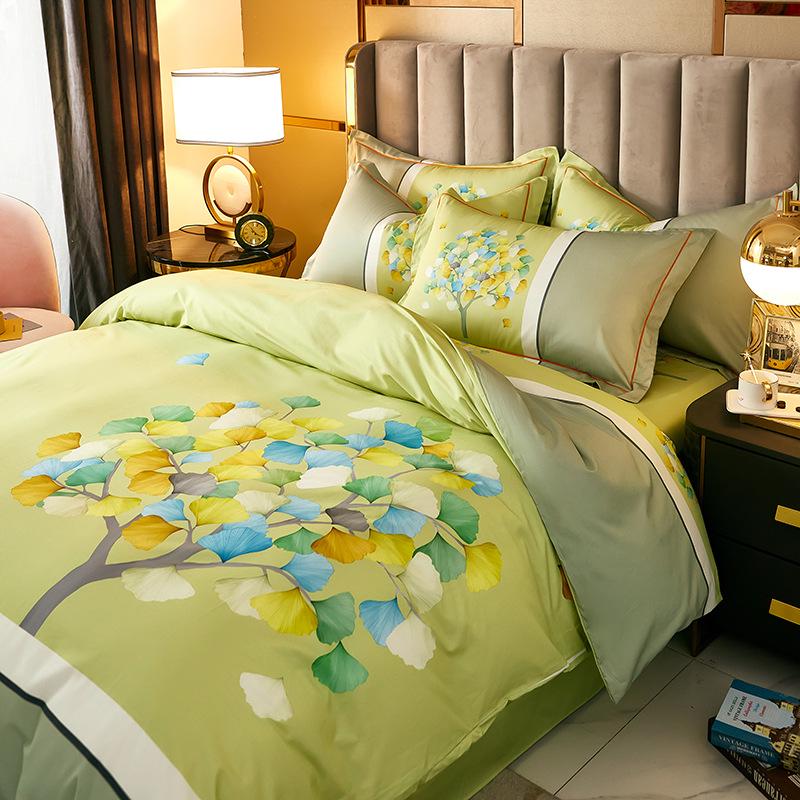 Pastoral Cotton Duvet Cover Set: Men's & Women's All-Season 4-Piece Bedding with Bed and Fitted Sheets