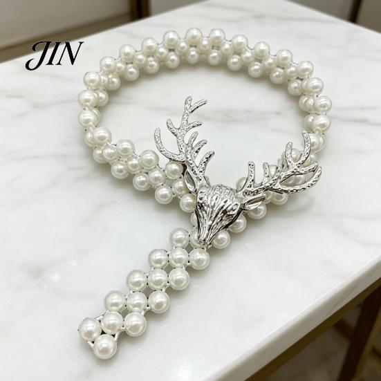 Curtain Tiebacks for Drapes Deer Head Tieback, Faux Pearl Beaded Stretch Holder, Adjustable Holdbacks Holdback Bedroom Living Room Window Door Easy To