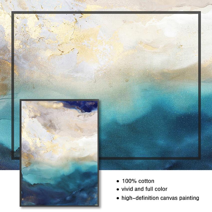 Poster und Drucke Wand Poster Home Decor Abstrakte Goldfolie Fluss Blau Leinwand Kunst Gemälde für Wohnzimmer Schlafzimmer