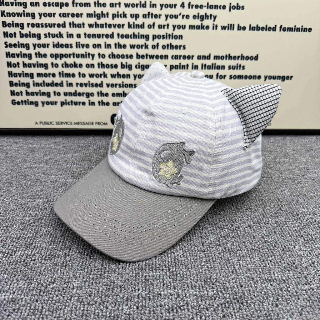 Cat Ears Small Fish Embroidered Baseball Cap Female Spring and Summer Soft Top Showing Small Face Big Head Circumference Cute Sunshade Cap