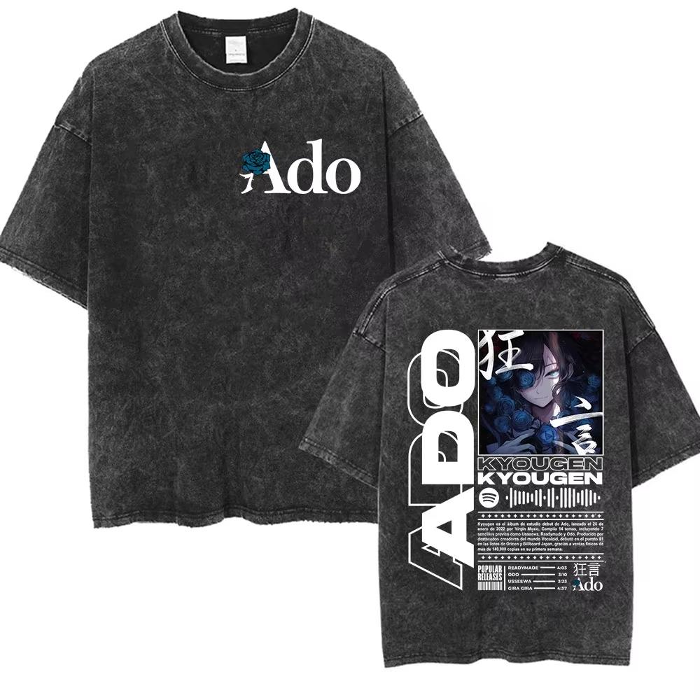 ADO Hibana World Tour Vintage Washed T Shirts Japanese Singer Fashion Oversized Tshirts Casual Aesthetic Short Sleeve Tees